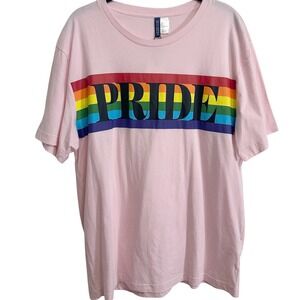 H&M Divided Pride T-Shirt Unisex Large Pink Rainbow Graphic Crew Neck NWT